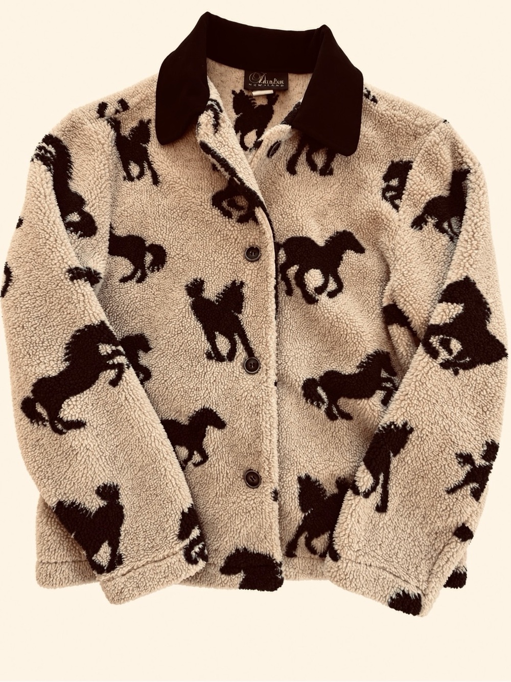 David Paul fleece Sherpa horse jacket beige black size S